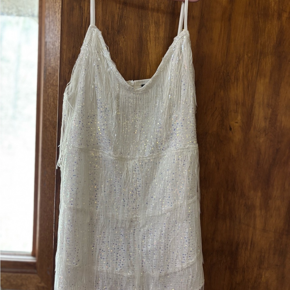 White Sequin Fringe Romper